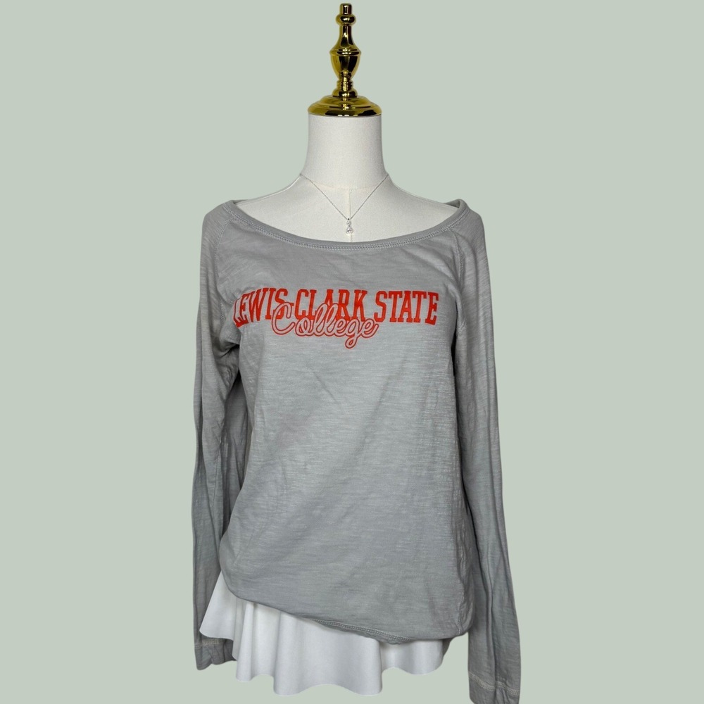 mv sport gray & red lewis clark state college long sleeve‎ top dainty preppy y2k